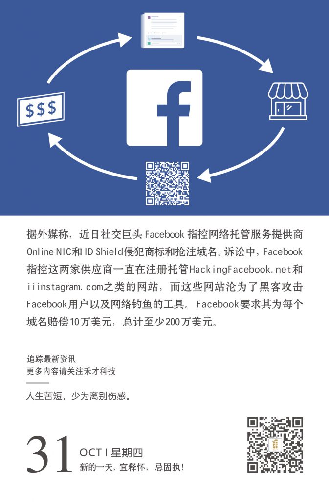 快讯：恶意抢注商标，facebook怒告onlinenic索赔至少200万美元。